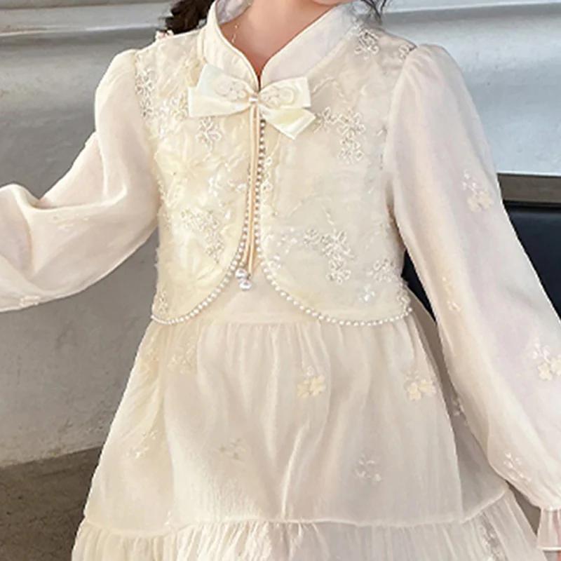 Girls Off White Embroidered Tiered Party Dress