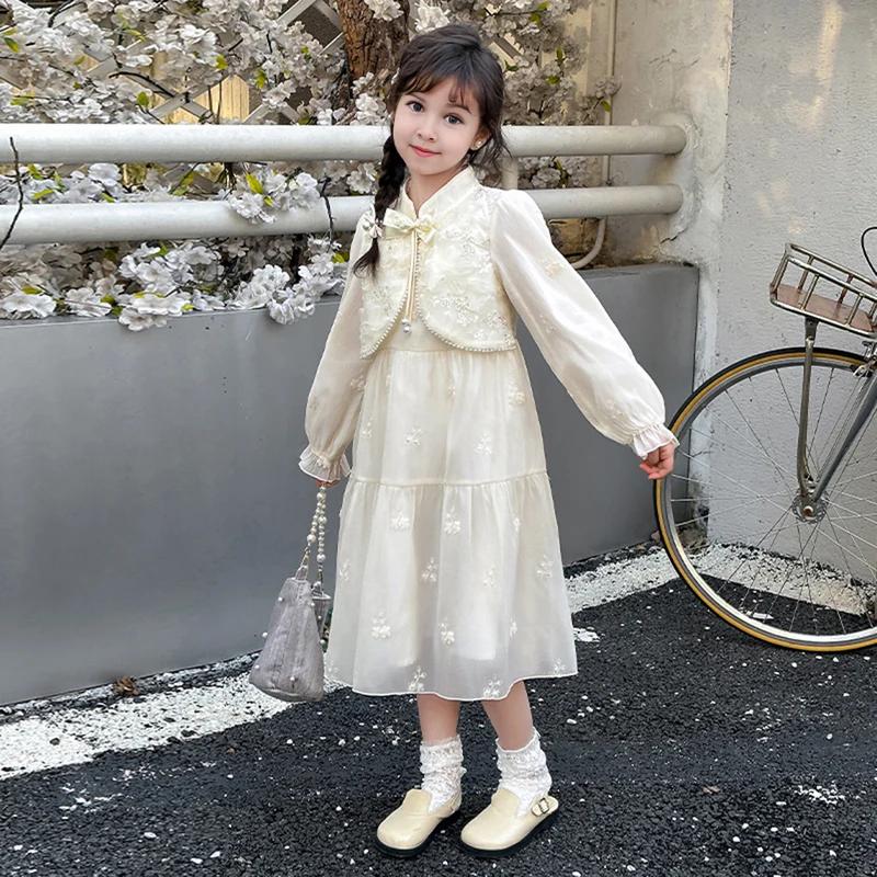 Girls Off White Embroidered Tiered Party Dress thumbnail 2