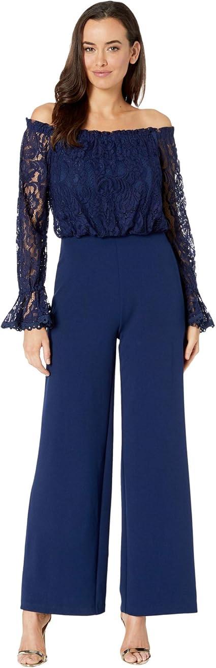 Adrianna Papell womens Lace and Crepe Jumpsuit thumbnail 6