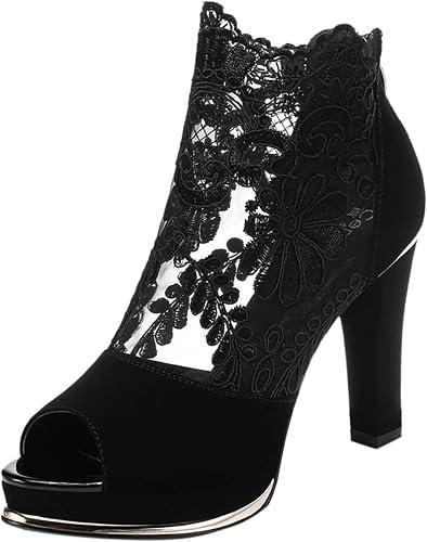 Flowers Lace Mesh Heeled Sandals