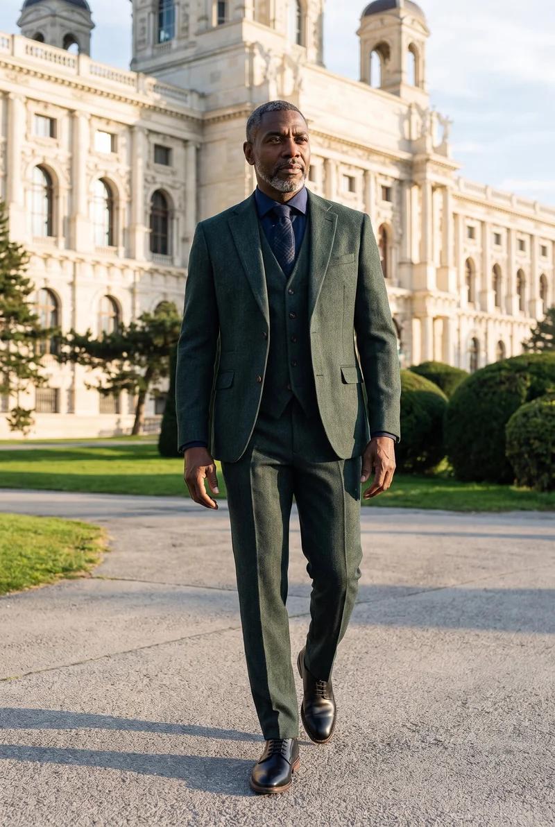 Thomas - Olive Green 3 Piece Wool Blend Tweed Suit