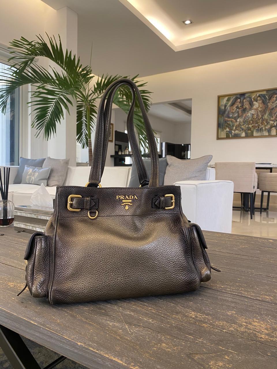 Prada brown leather tote bag thumbnail 4