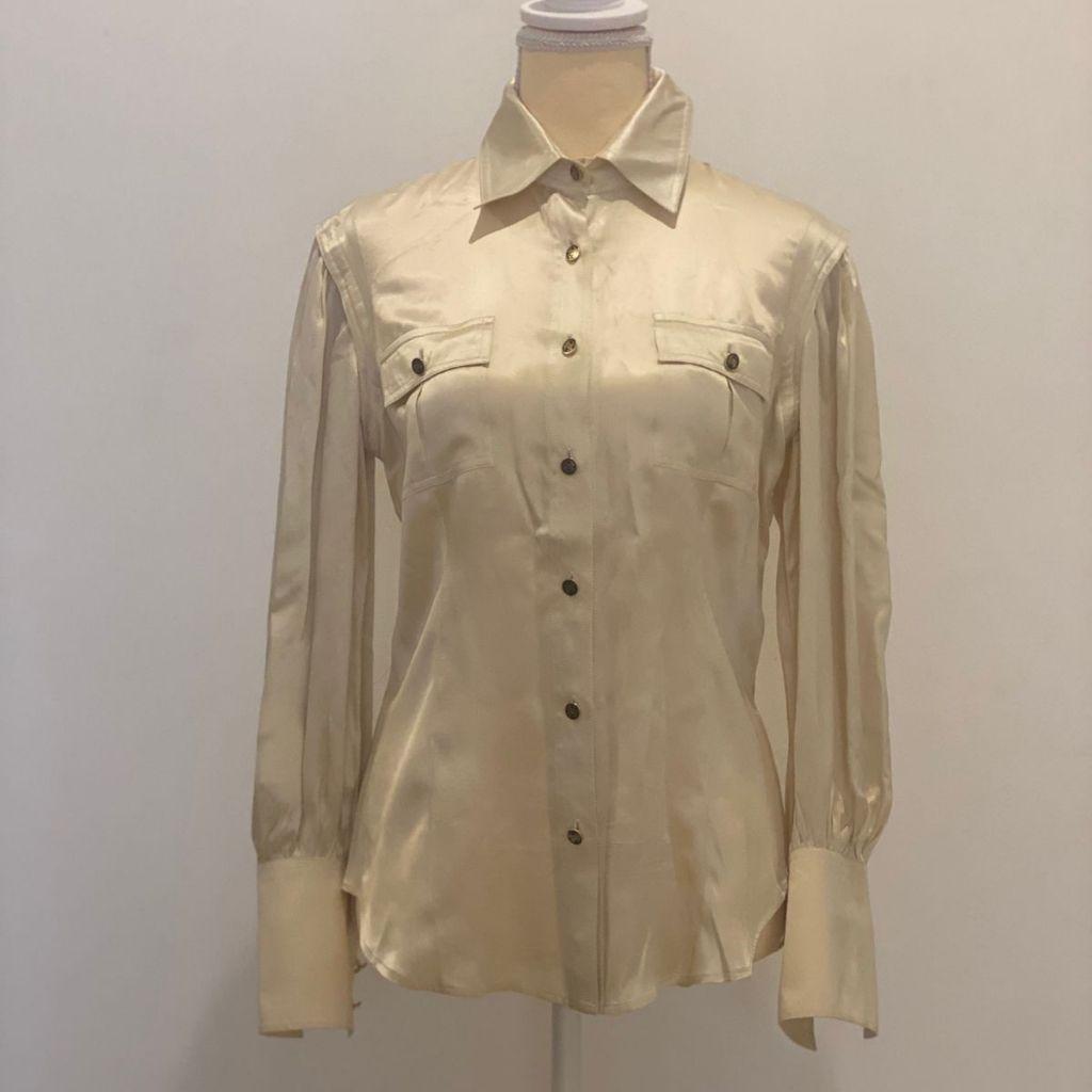 Roberto Cavalli
Roberto Cavalli Cream Satin Silk Tie-Up Collar Blouse