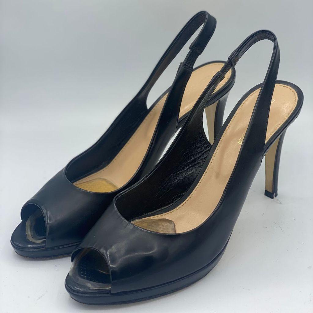 Sergio Rossi Black Leather slingback Sandals