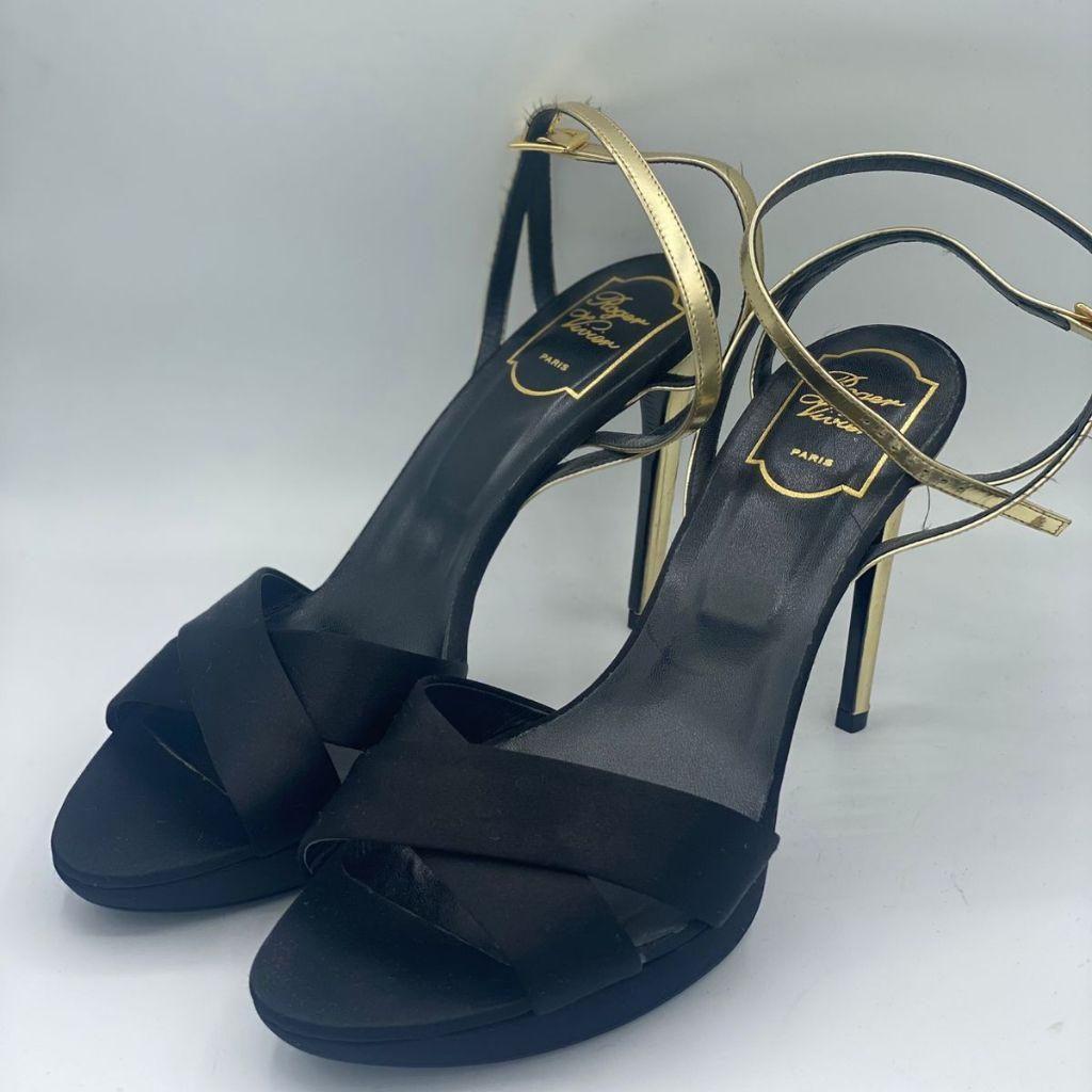 Black Satin Roger Vivier sandals with straps