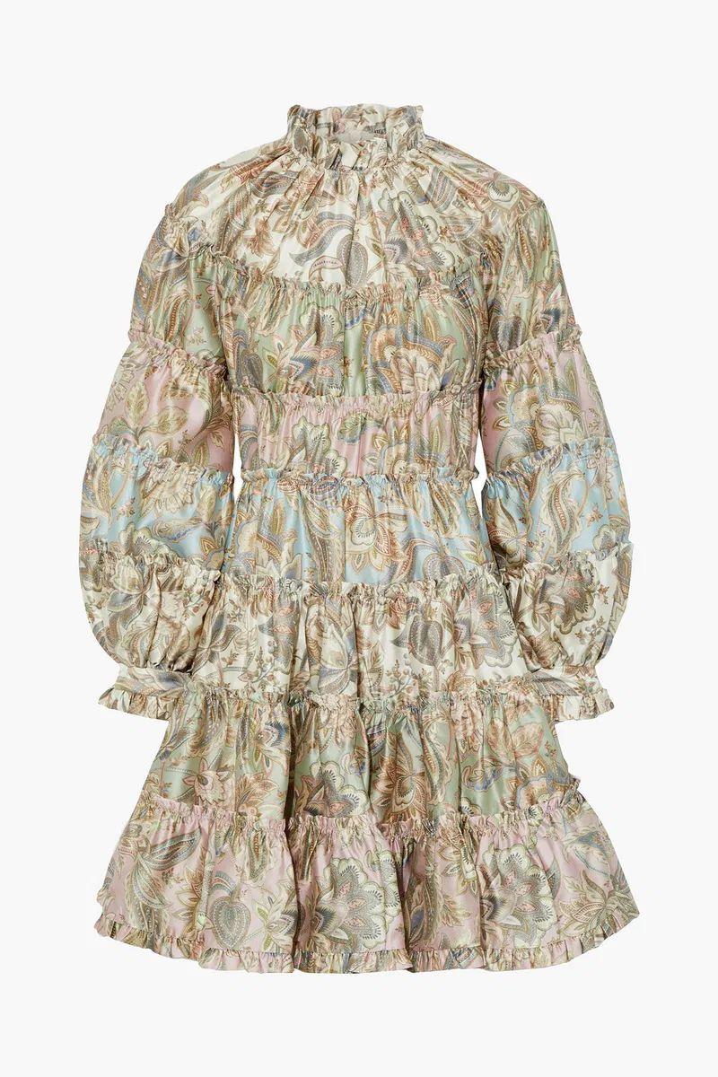 Zimmermann Ladybeetle tiered printed wool and silk blend satin-twill mini dress thumbnail 2