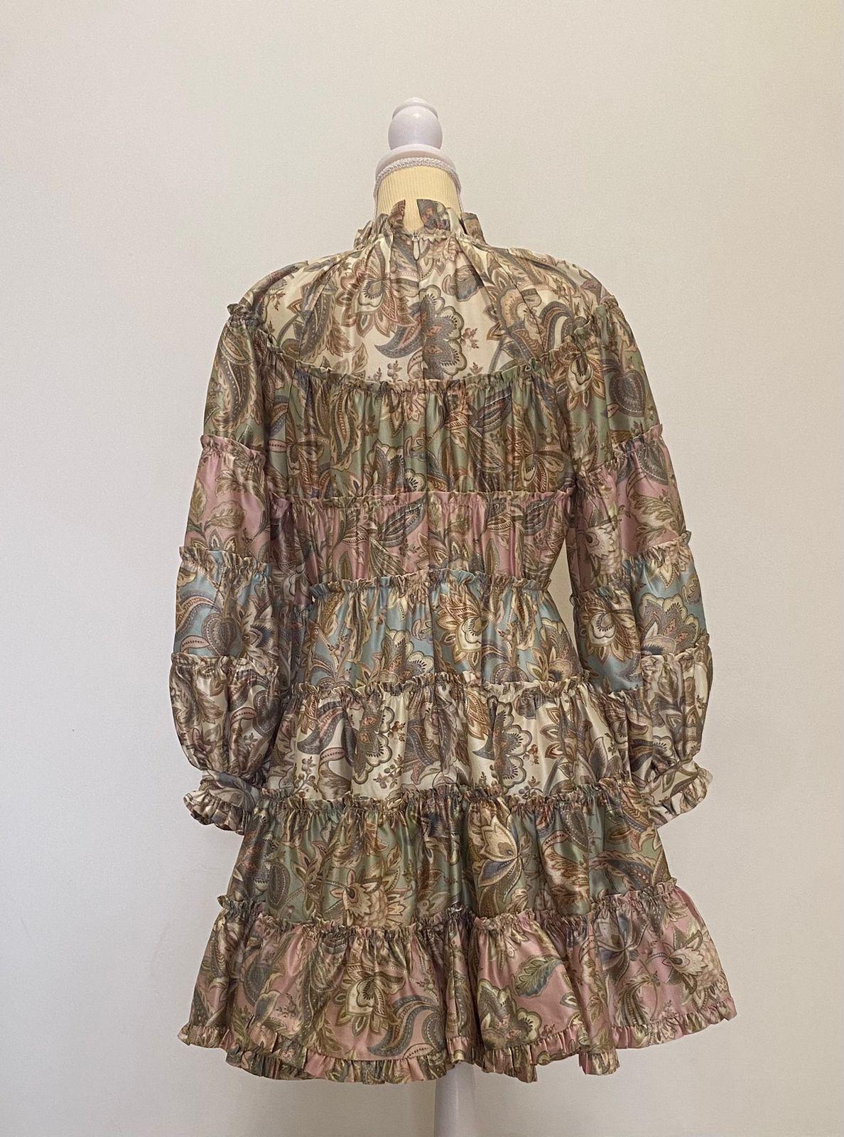 Zimmermann Ladybeetle tiered printed wool and silk blend satin-twill mini dress thumbnail 4