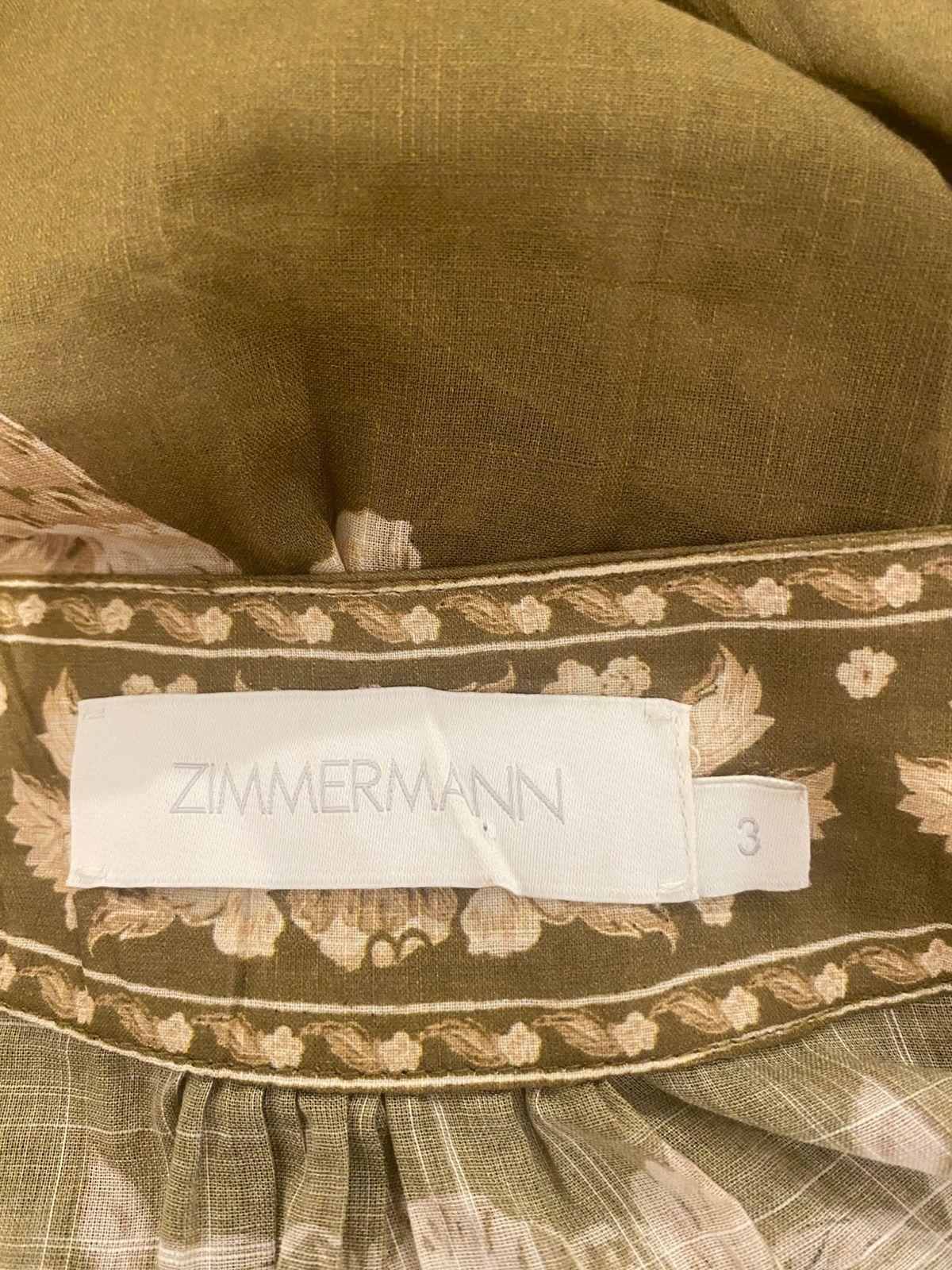 Zimmermann Olive Green Floral Printed Cotton Mini Anneke Wrap Dress thumbnail 4