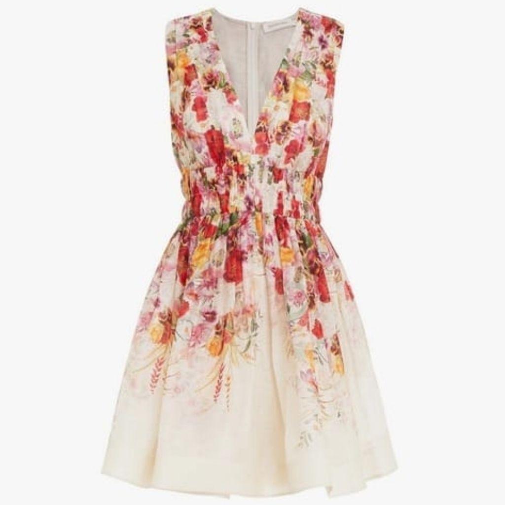 Zimmermann Pleated Floral Print linen and silk blend organza mini dress