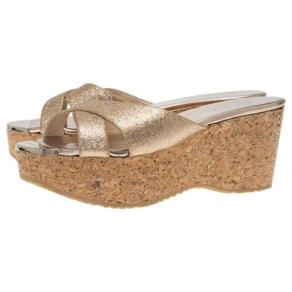 Jimmy Choo Gold Glitter Wedge slides