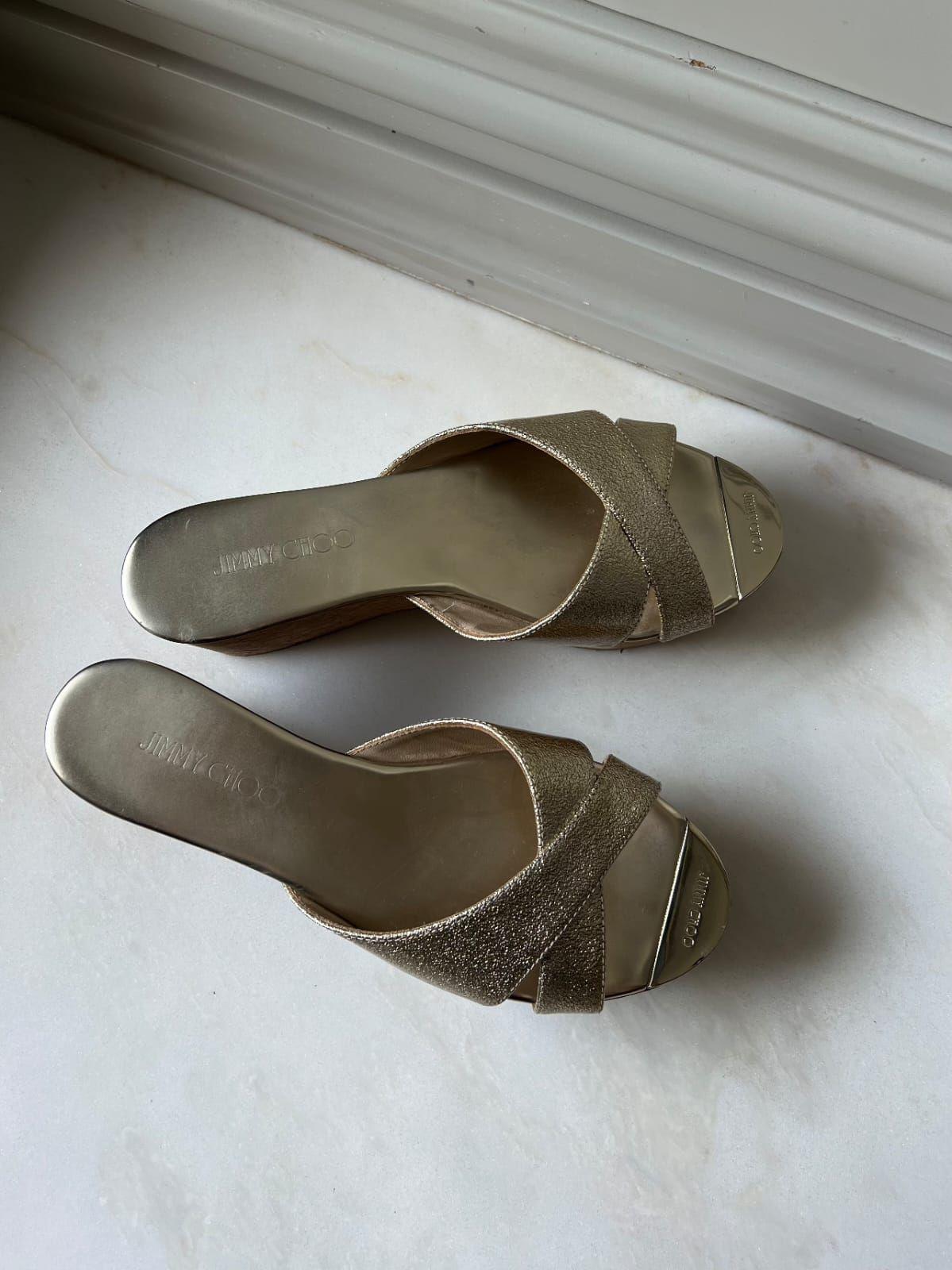 Jimmy Choo Gold Glitter Wedge slides thumbnail 2