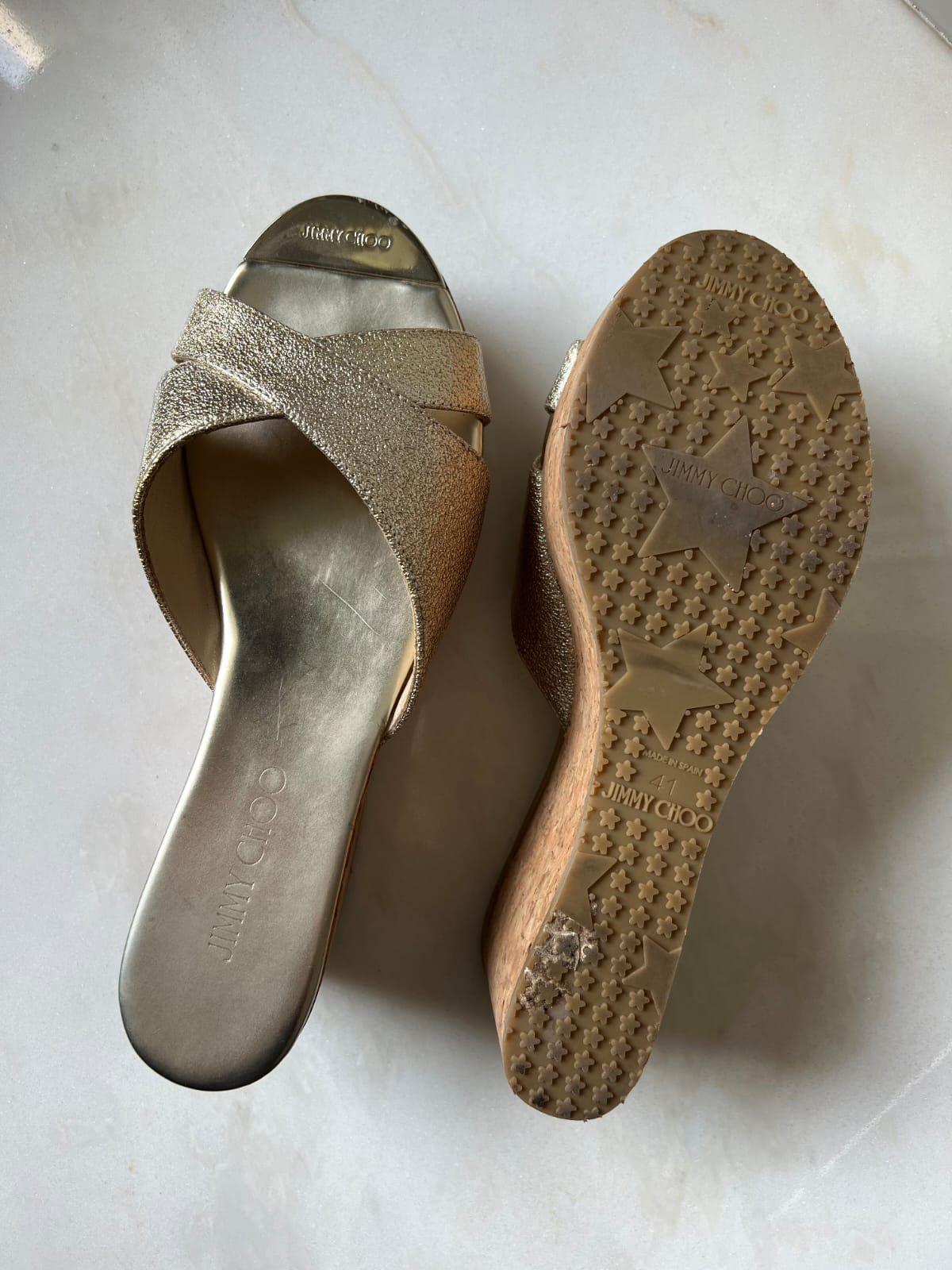 Jimmy Choo Gold Glitter Wedge slides thumbnail 3