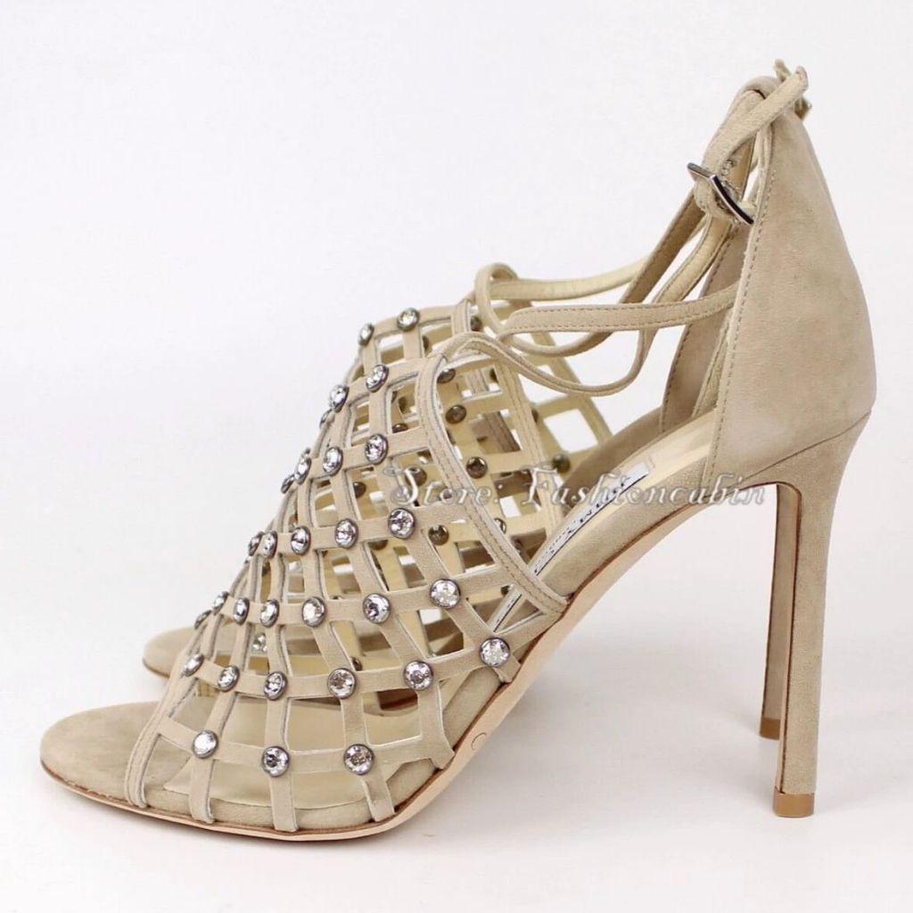 Jimmy Choo nude suede crystal sandals