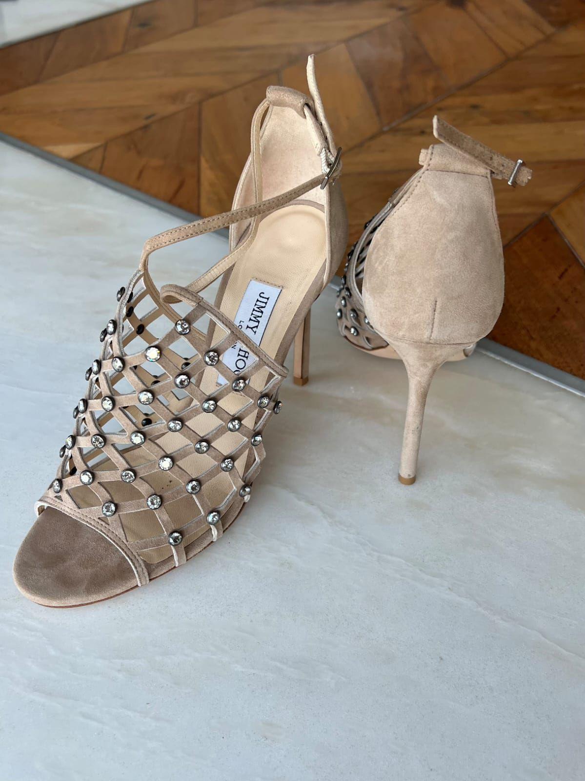 Jimmy Choo nude suede crystal sandals thumbnail 2