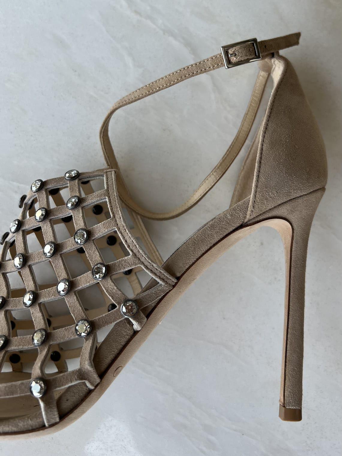Jimmy Choo nude suede crystal sandals thumbnail 4