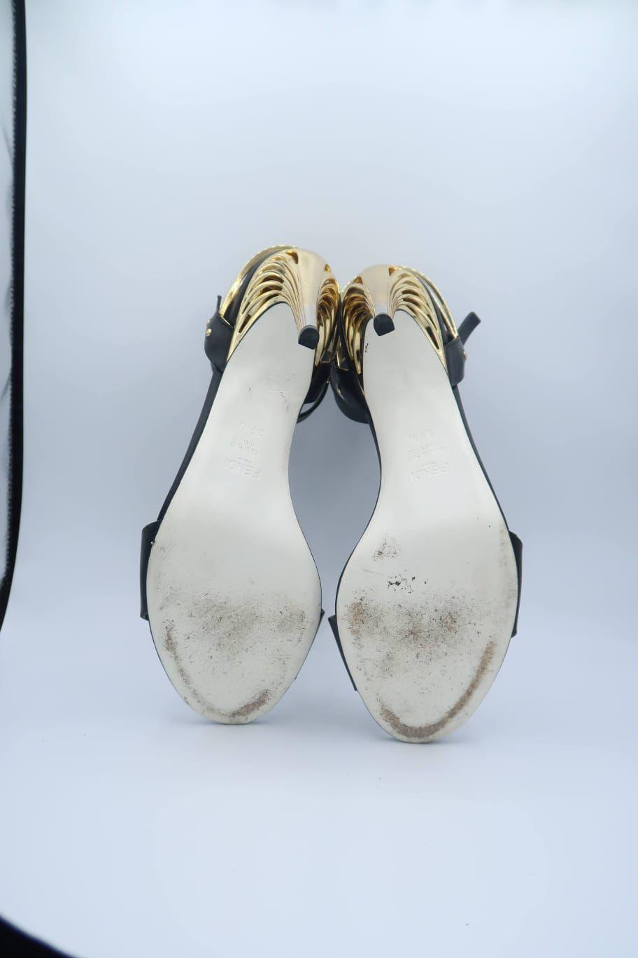 Fendi Black Leather Ankle Strap Sandals thumbnail 4