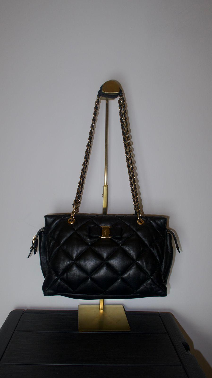Salvatore Ferragamo Black Quilted Leather Ginette Chain Shoulder Bag thumbnail 4