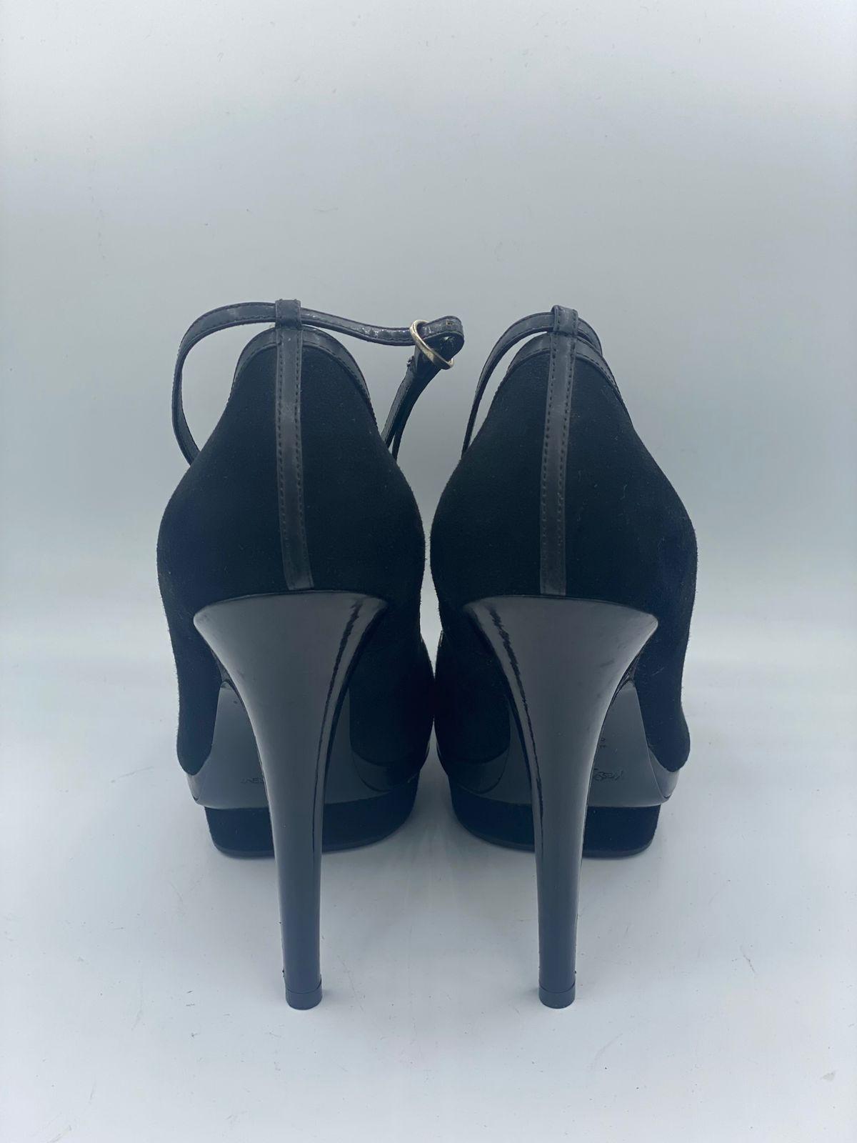 Yves Saint Laurent Paris Black Suede and Patent Leather Trim Platform Pumps thumbnail 4