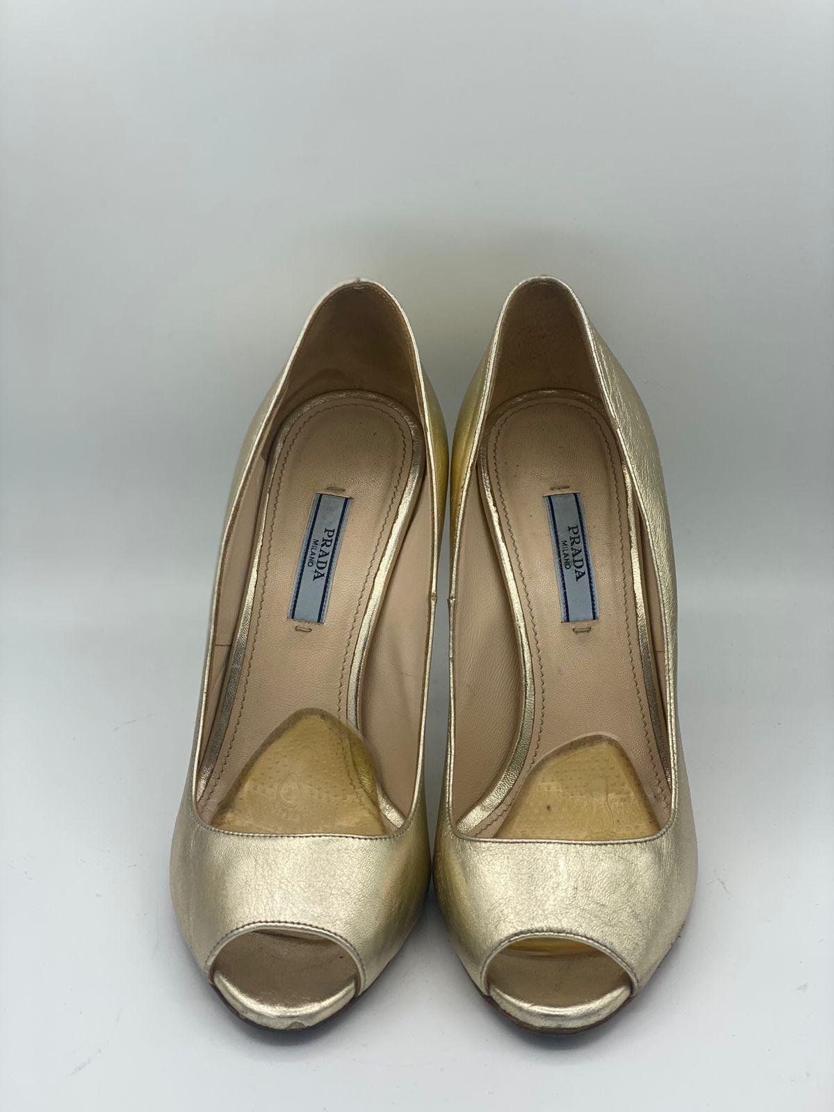 Prada Saffiano Leather Peep Toe Platform Pumps thumbnail 2