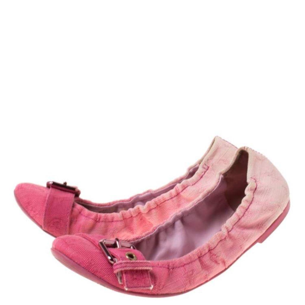Louis Vuitton Pink Denim Buckle Scrunch Ballet Flats