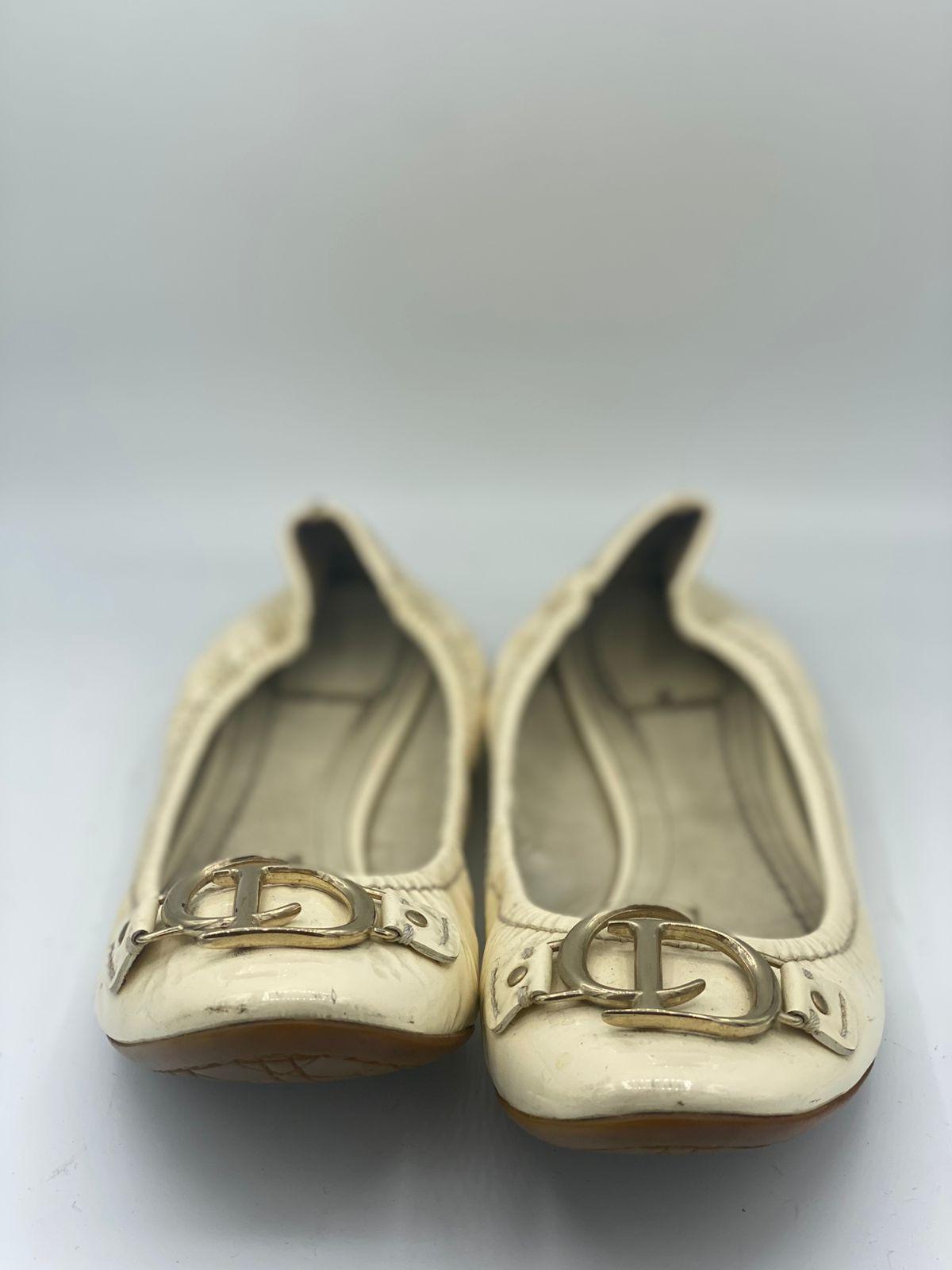 Christian Dior White Patent Ballerina Flats thumbnail 2