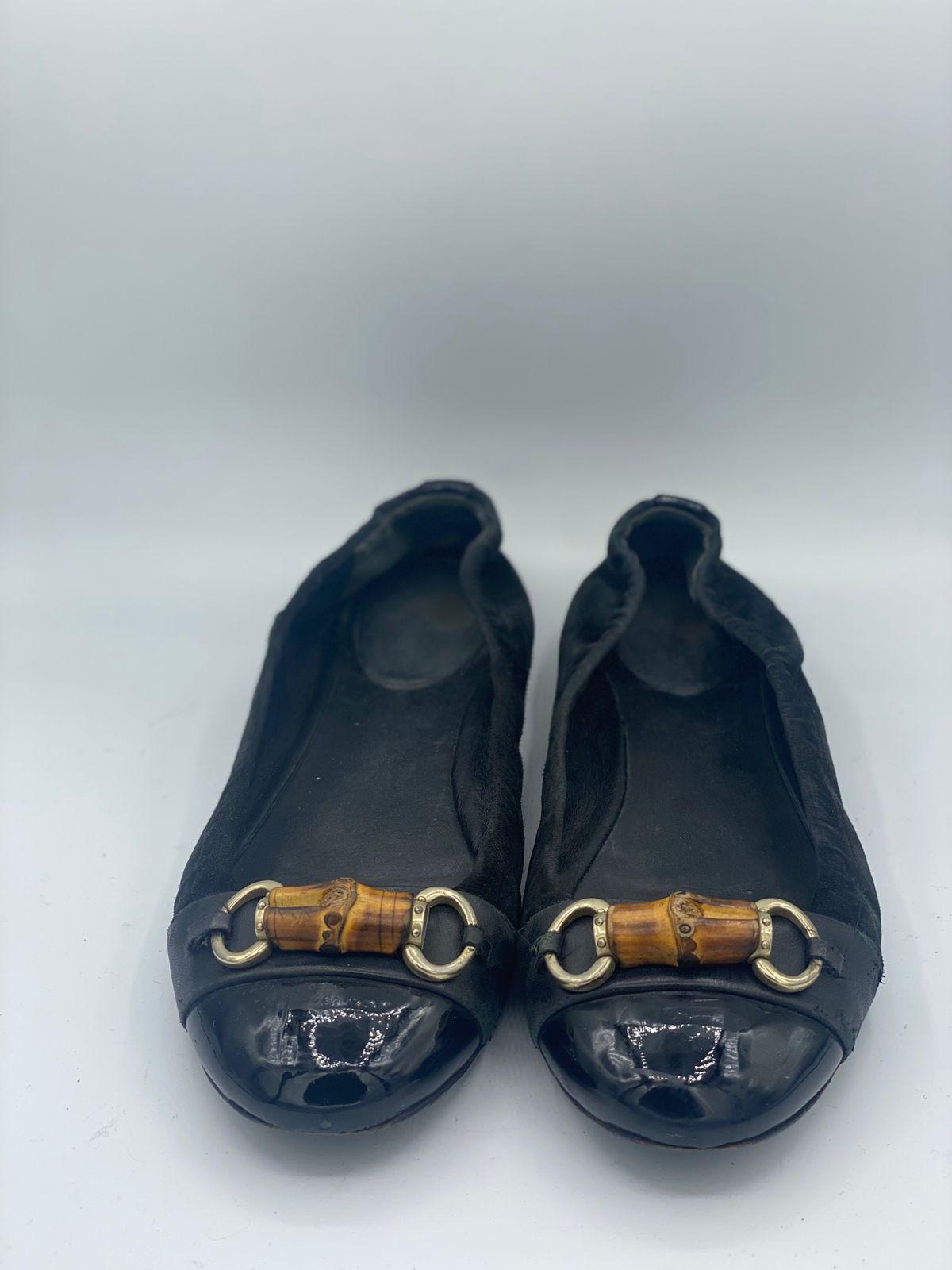 Gucci Black Suede Bamboo Accent Suede Ballet Flats thumbnail 2