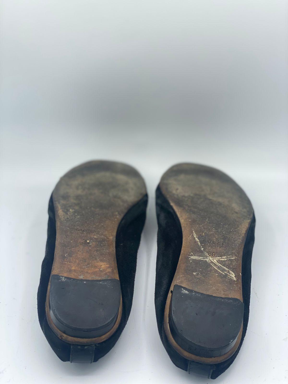 Gucci Black Suede Bamboo Accent Suede Ballet Flats thumbnail 3