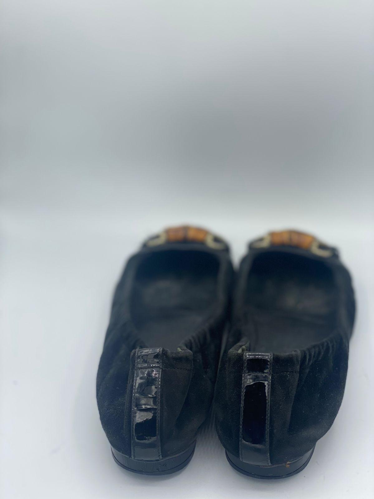 Gucci Black Suede Bamboo Accent Suede Ballet Flats thumbnail 4