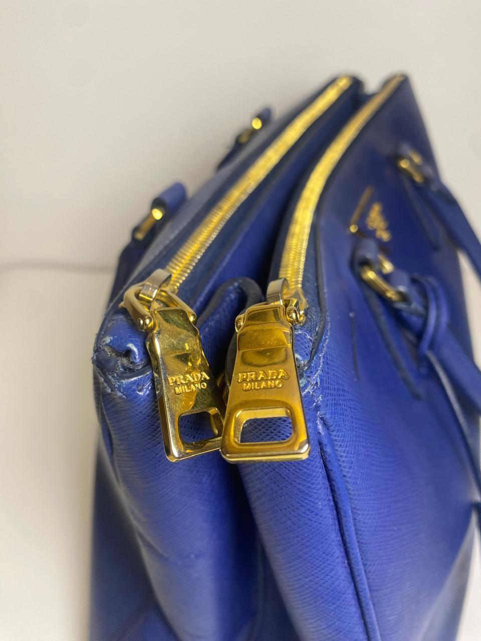 Prada Navy Blue Saffiano Lux Leather Large Galleria Double Zip Tote thumbnail 2