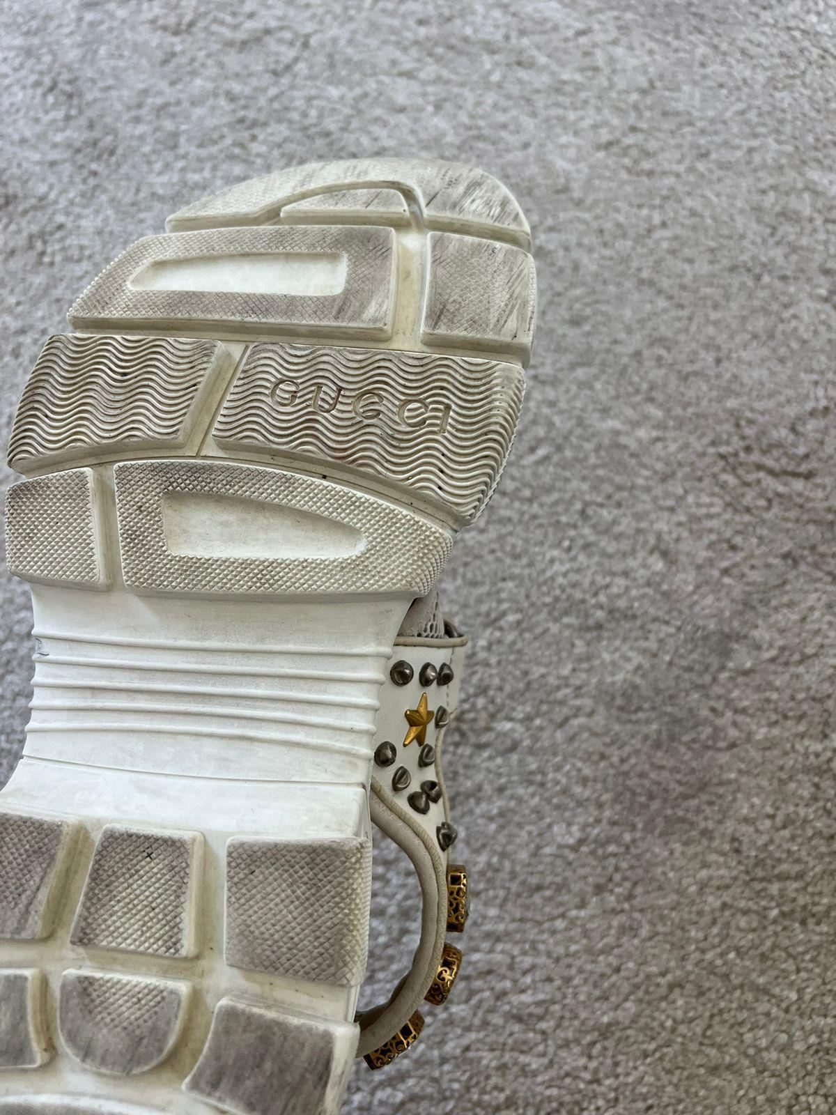 Gucci White Leather and Mesh Crystal Sandals thumbnail 3