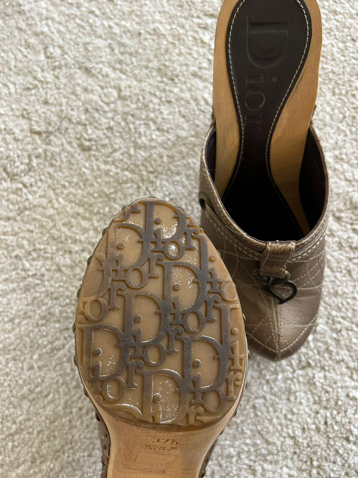 Christian Dior Bronze Cannage Stitched Leather Platform Clogs thumbnail 3