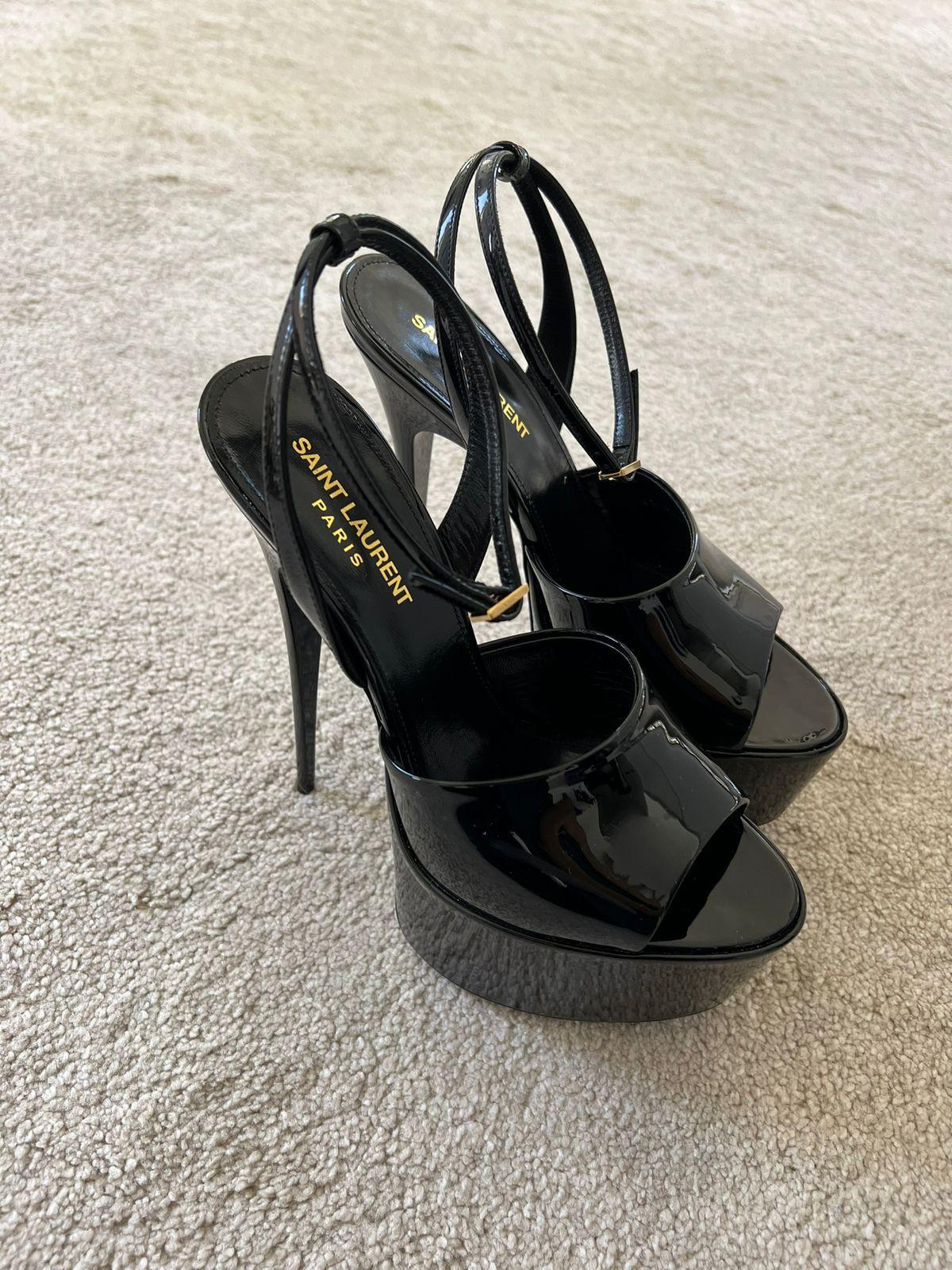 Yves Saint Laurent Black Patent Leather Platform Sandals thumbnail 2