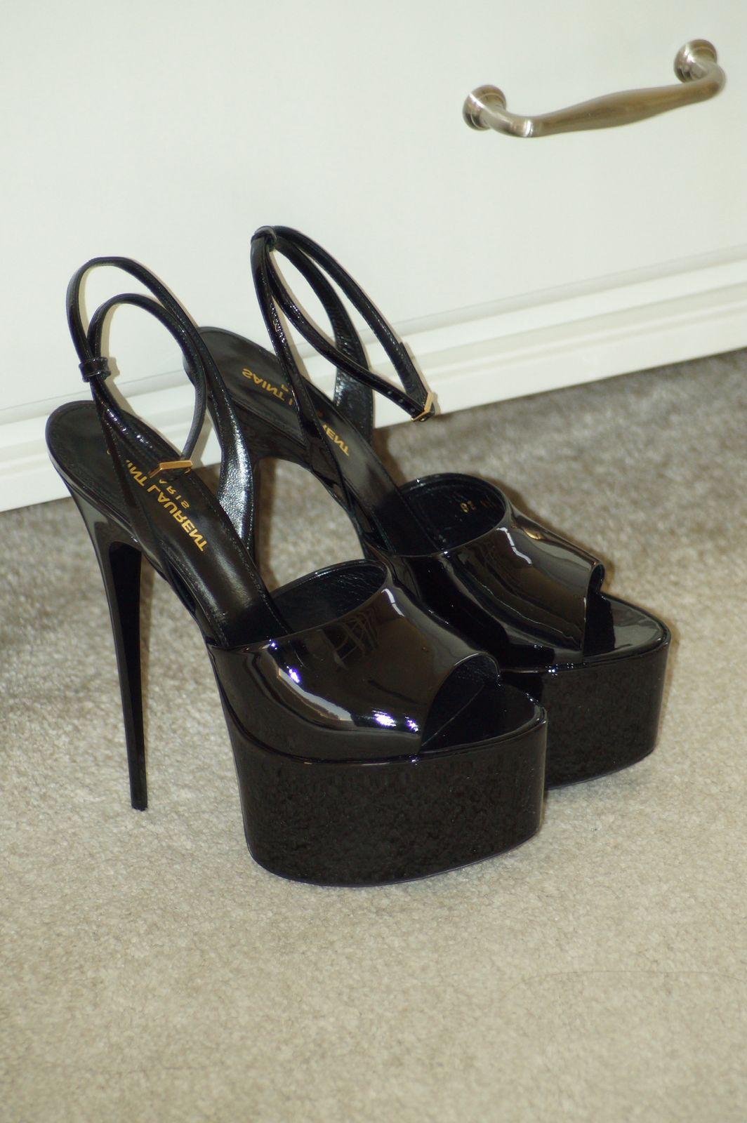Yves Saint Laurent Black Patent Leather Platform Sandals thumbnail 4