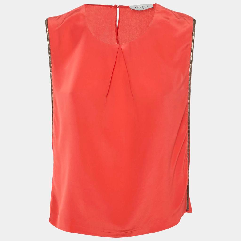SANDRO Paris Red Silk Top Blouse