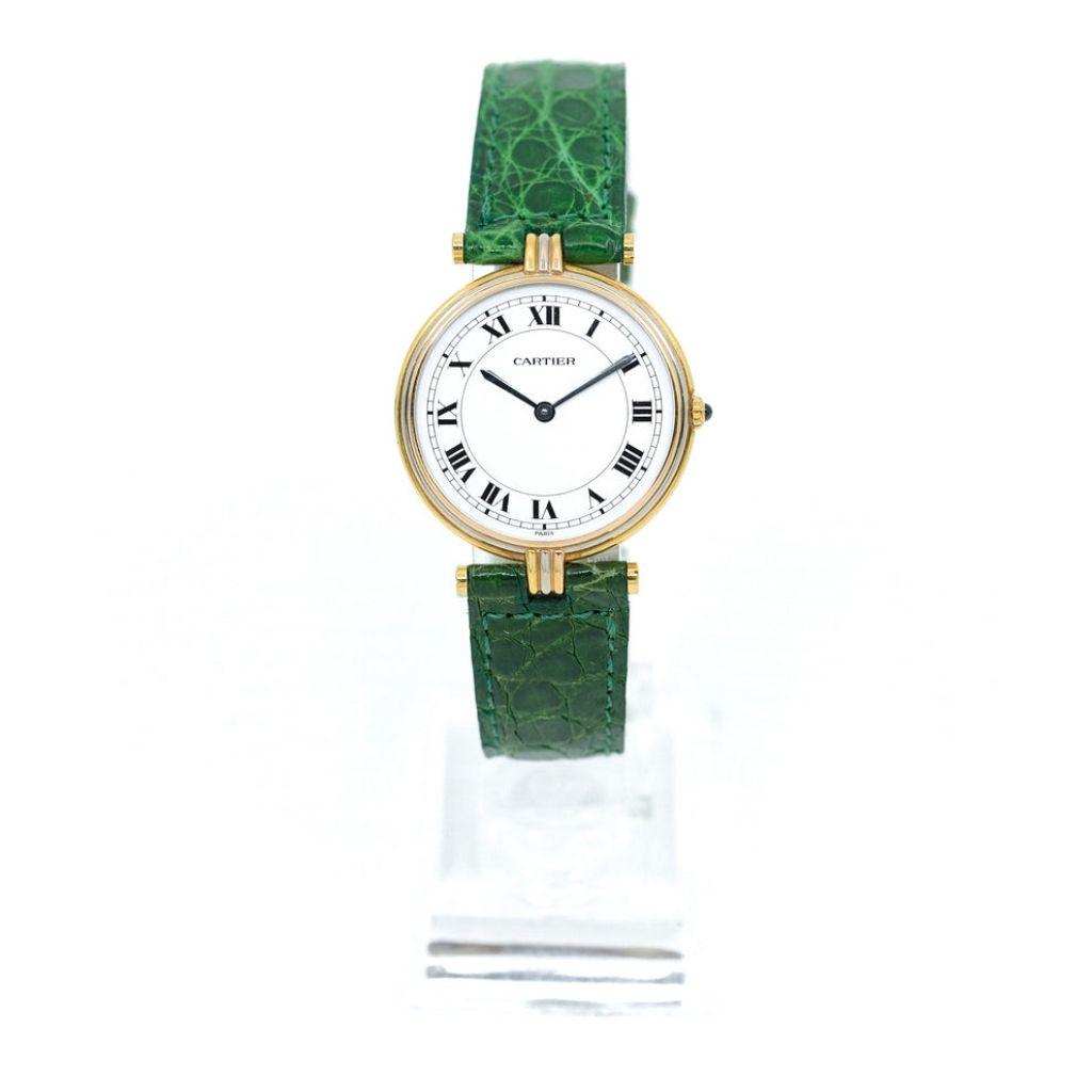 Cartier Vintage Gold Vermiel Leather Green Wristwatch 24 mm