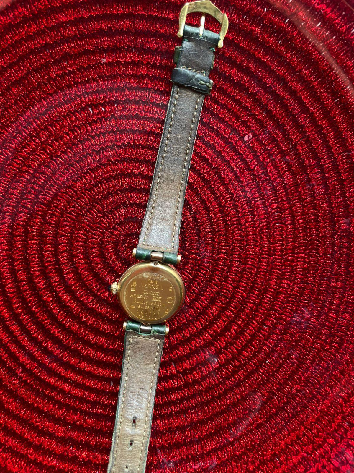 Cartier Vintage Gold Vermiel Leather Green Wristwatch 24 mm thumbnail 3