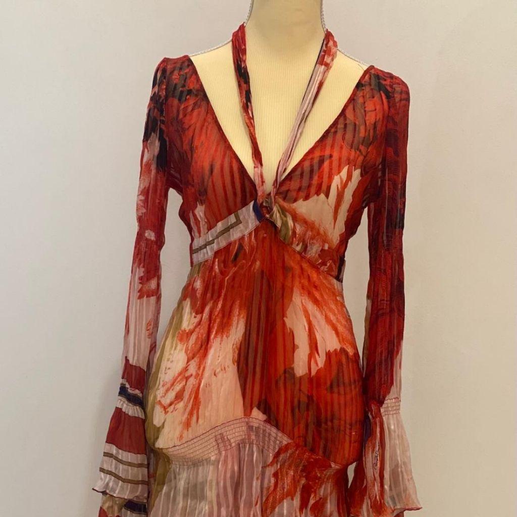 Roberto Cavalli Dress with Rose Print in Red.