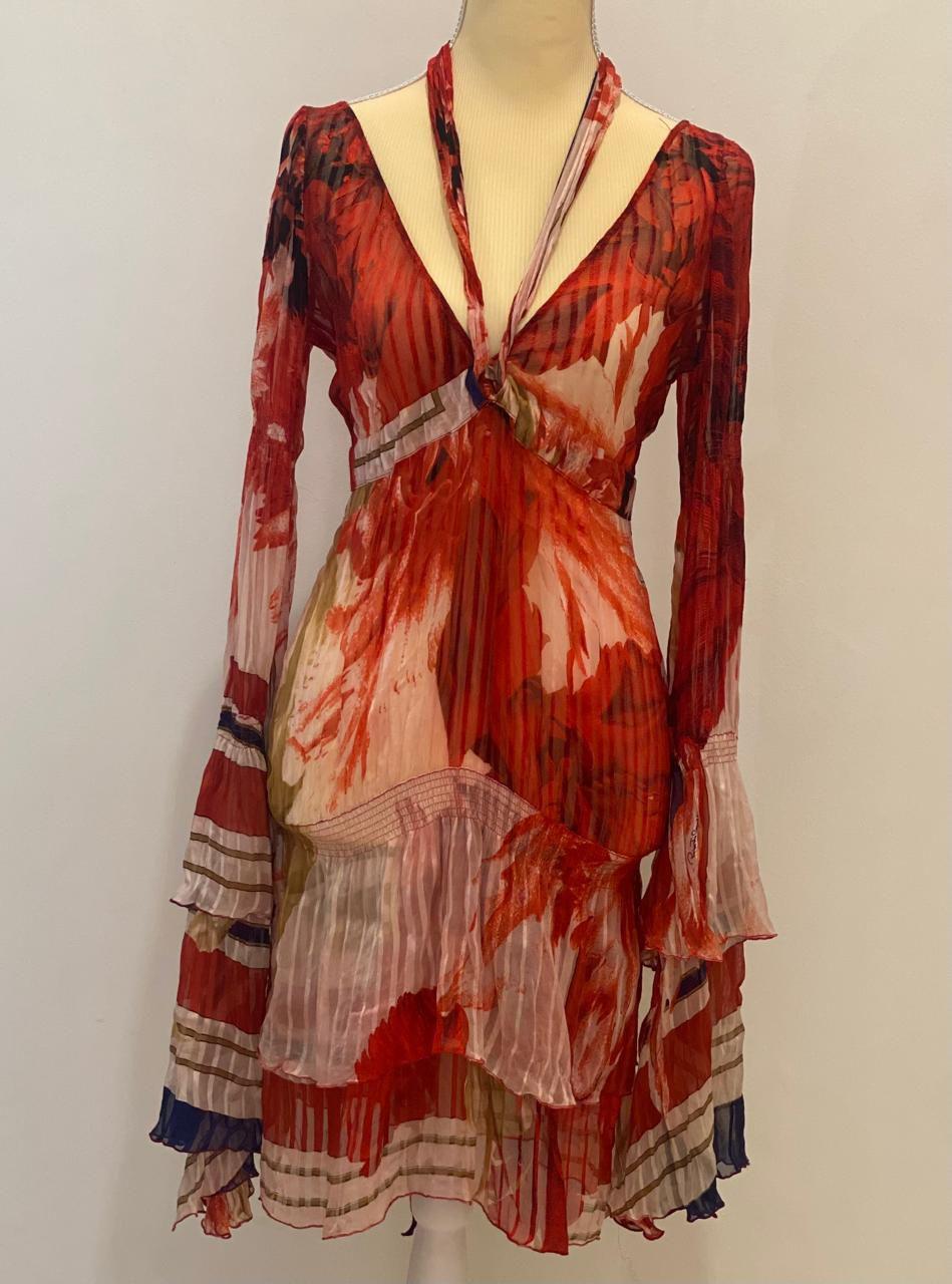 Roberto Cavalli Dress with Rose Print in Red. thumbnail 4