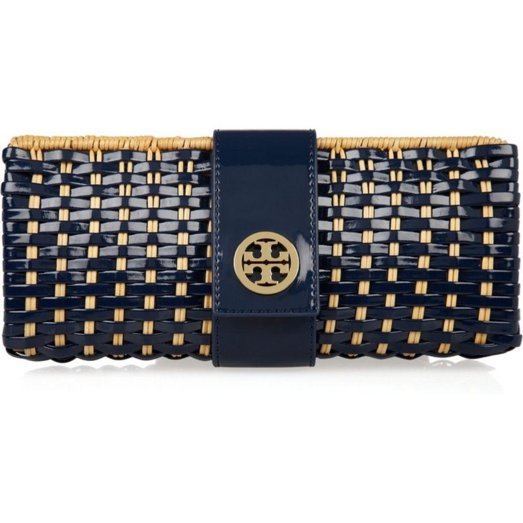 Tory Burch Woven Patent Leather and Rattan Whicker Clutch