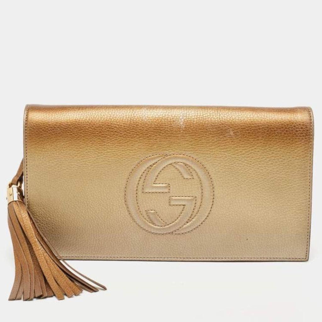 Gucci Gold Ombre Leather Soho Tassel Clutch