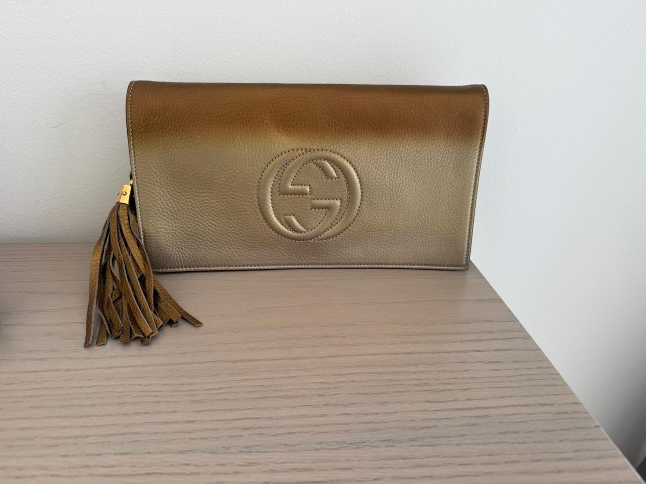 Gucci Gold Ombre Leather Soho Tassel Clutch thumbnail 2