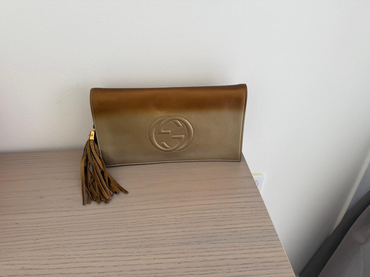Gucci Gold Ombre Leather Soho Tassel Clutch thumbnail 3