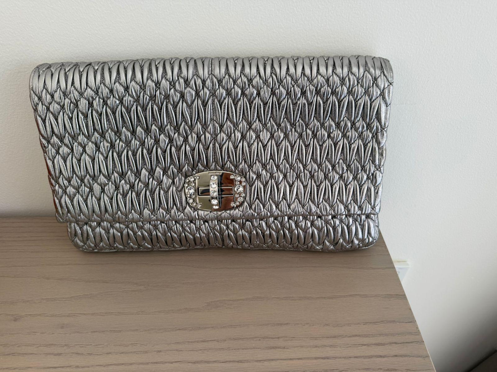 Miu Miu Large Silver Iconic Crystal Cloquè Shoulder Bag with Silver Hardware thumbnail 2