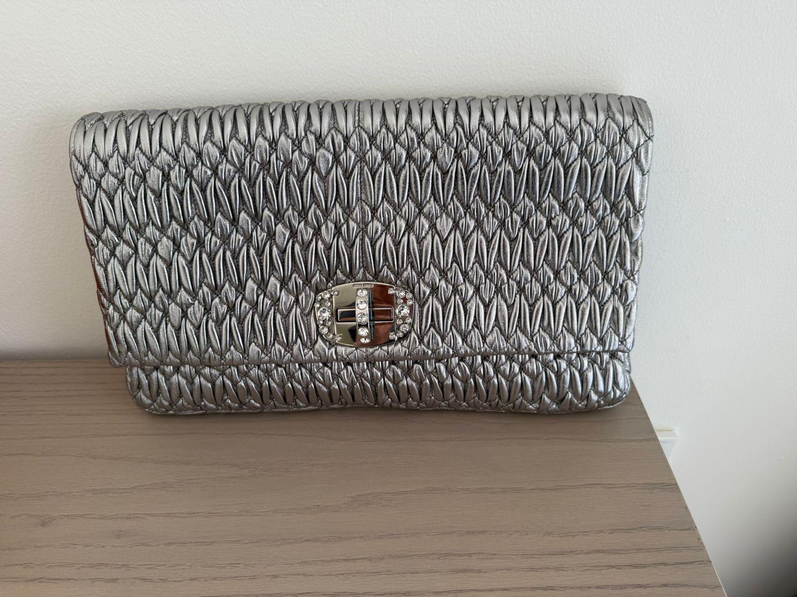 Miu Miu Large Silver Iconic Crystal Cloquè Shoulder Bag with Silver Hardware thumbnail 3
