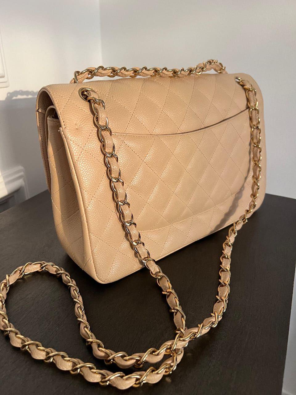 Chanel Beige Quilted Caviar Leather Jumbo Classic Flap Bag thumbnail 2