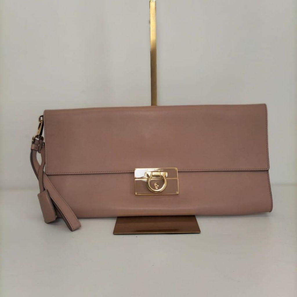Salvatore Ferragamo Nude Pink Leather Afef Gancio Clutch
