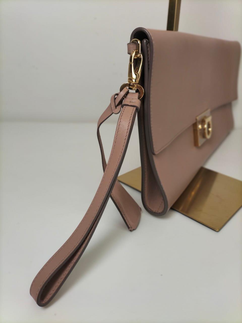 Salvatore Ferragamo Nude Pink Leather Afef Gancio Clutch thumbnail 3