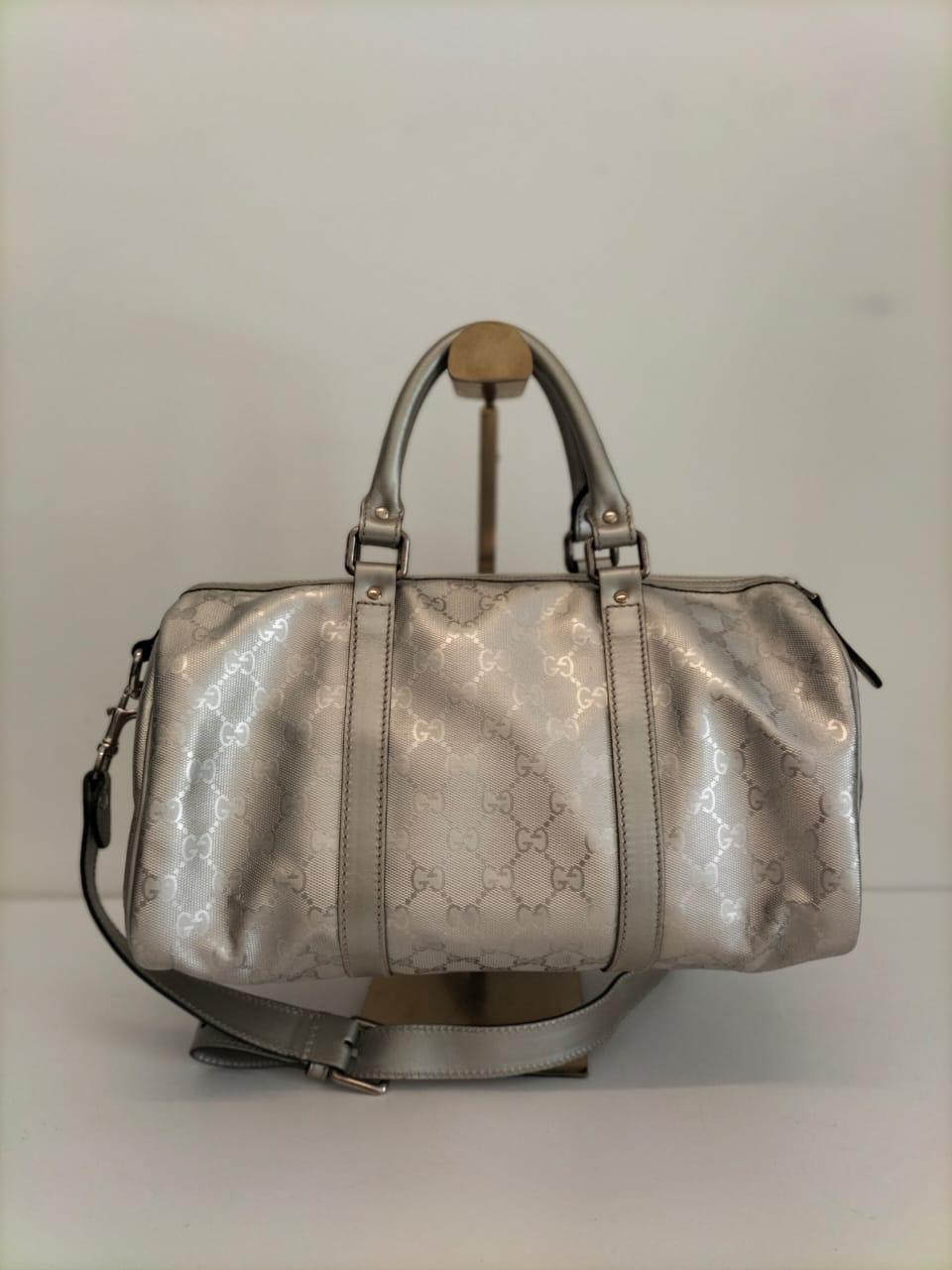 Gucci Grey Metallic GG Supreme Canvas and Leather Medium Joy Boston Bag thumbnail 2