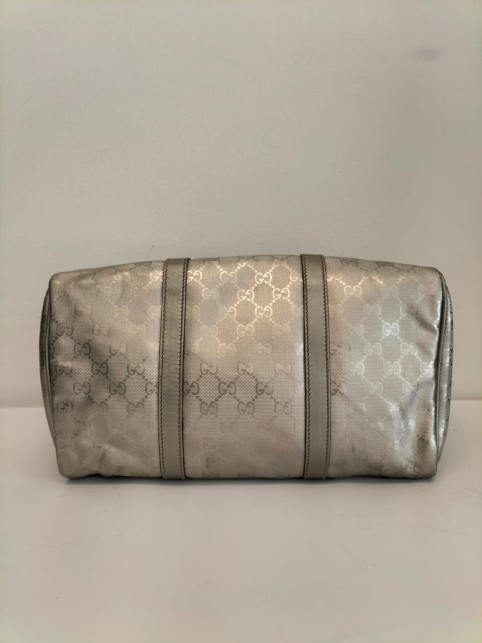 Gucci Grey Metallic GG Supreme Canvas and Leather Medium Joy Boston Bag thumbnail 3