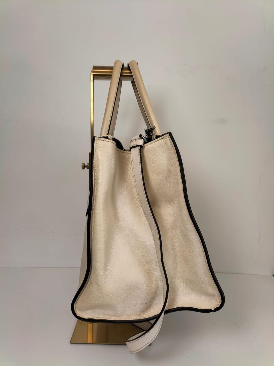 Prada Cream Leather Twin Pocket Tote thumbnail 3